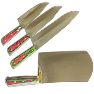 Ensemble de couteaux de boucher Qurbani en acier au carbone, 4 pièces, lames argentées, manches multicolores rouge et vert, kit d'outils de découpe de viande - Product Image 4