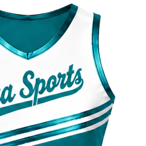 Maillot de cheerleading bleu sarcelle sans manches, coupe courte, respirant, uniforme sportif, tenue d'entraînement personnalisée pour équipe, vêtements de performance athlétique - Product Image 3