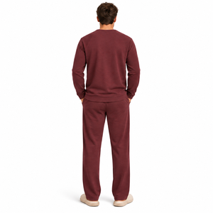 Ensemble de pyjama décontracté d'hiver pour homme en coton/élasthanne tricoté, chemise Henley à manches longues, coupe classique, imprimé uni, pour la détente - Product Image 3