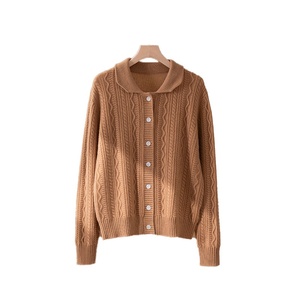 Women Fashion Casual Lapel Neck Twist Knit Single Breasted Thick Cashmere <b>Cardigan</b> <b>Sweater</b> - Product Image 1