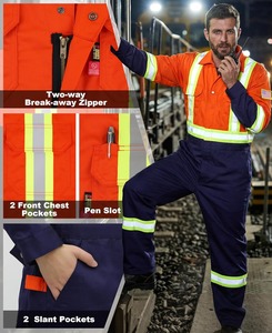 Combinaison de travail unisexe en polyester haute visibilité, combinaison de sécurité réfléchissante, combinaison industrielle haute visibilité, détecteur d'aiguilles, Oeko-Tex - Product Image 3