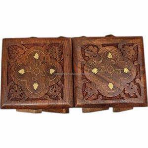 กล่องไม้สไตล์อินเดียวินเทจพร้อมดีไซน์แกะสลักคุณภาพสำหรับตกแต่งบ้านเครื่องประดับทรงสี่เหลี่ยมผืนผ้าส่งตรงจากอินเดีย - Product Image 1
