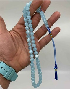 Colgante Redondo de Resina Azul Claro Pintado a Mano con Borla, Temática Budista Religiosa, Joyería Artesanal, Figura Decorativa, 50 Cuentas, Festivo - Product Image 2
