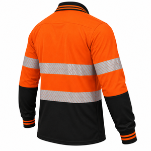 Camisa de Trabajo de Alta Visibilidad Reflectante para Hombre, Manga Larga, Poliéster, Uniforme de Seguridad, Diseño a Rayas Naranja y Negro - Product Image 4