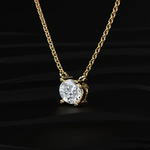 Collier pendentif solitaire ovale en diamant de laboratoire avec halo, plaqué or, certifié IGI, 10/14/18 carats, pour femme, idéal pour les fêtes et les mariages - Product Image 3