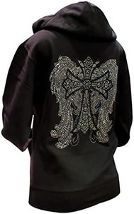 Hot Selling Unisex Rhinestone Cross Angel Wings <b>Hoodie</b> Oversized Y2K <b>Gothic</b> Full Zip Sweatshirt Heavyweight OEM Manufacturer - Product Image 6