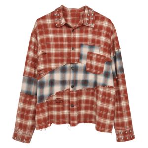 เสื้อเชิ้ตผ้าแฟลนเนลลายสก็อตสีแดงดำทรงสลิมฟิตมีฮู้ด แขนยาว ผ้าคอตตอนผสม สไตล์ลำลองสำหรับผู้ชาย ขายส่ง - Product Image 6