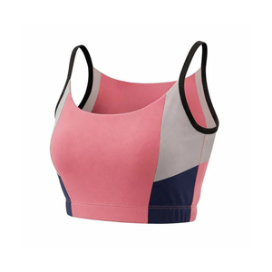 Soutien-gorge de sport color block pour femme, débardeur court de yoga à fines bretelles, rose, gris, bleu marine, sans couture, col montant, pour la gym et le fitness - Product Image 4