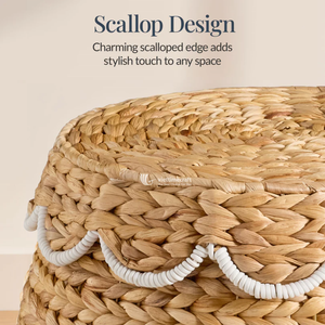 Panier de rangement et de lavage vintage en osier tressé à la main avec bord festonné et couvercle, écologique, organisateur tissé pour la maison - Product Image 3