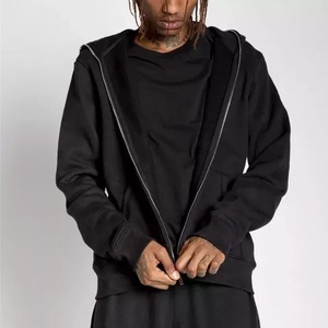 Men's <b>Black</b> Hooded Zip-Up Sweatshirt Regular Fit Casual Autumn Wear Breathable Solid Color Cotton Fleece <b>Hoodie</b> - Product Image 4
