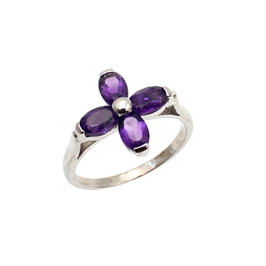 แหวนเงินแท้ 925 ประดับพลอยแอมเมทิสต์รูปดอกไม้ รุ่น TG1037R จาก Tanya Gems and Jewellery สำหรับผู้หญิง สไตล์คลาสสิก พลอยสร้างในห้องปฏิบัติการ - Product Image 1