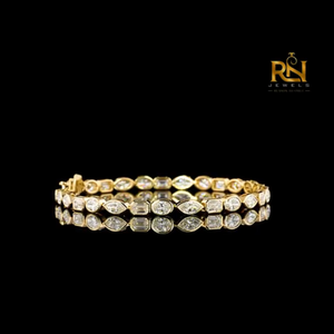 Pulsera de Eternidad con Diamantes Cultivados en Laboratorio de Corte Oval, Marquesa y Esmeralda, con Eslabones de Múltiples Formas, Oro Sólido de 9K, 14K, 18K, Fino - Product Image 2