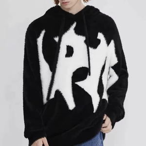 Sudadera con Capucha Oversize Unisex de Forro Polar, Estampado Animal Blanco y Negro, Logo Trasero, Abrigo Cálido de Invierno, Manga Regular, Tejido Anti-Pilling - Product Image 1
