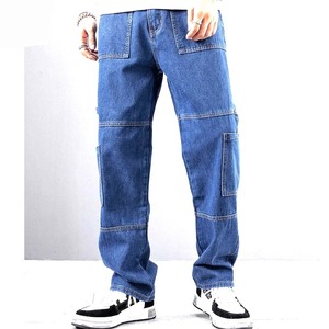 Jeans Cargo de Mezclilla para Hombre, Color Azul Sólido, Corte Holgado, Cintura Media, Estilo Casual, para Otoño, Tela de Algodón, Diseño con Bolsillos - Product Image 2