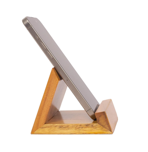 Support de téléphone en bois, forme triangulaire, fait main, finition de qualité supérieure, artisanat naturel, idéal pour offrir en cadeau à la fête des mères et des pères. - Product Image 1