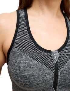 Soutien-gorge de sport dos nageur pour femme avec fermeture éclair avant, panneau en maille, maintien moyen, respirant, pour yoga, fitness, course à pied, gris - Product Image 6