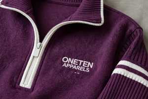 Conjunto Deportivo Oneten para Mujer, Color Granate, con Cierre de Cremallera, 2 en 1, Cuello Alto, Top de Manga Larga a Rayas y Pantalones Anchos - Product Image 5