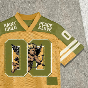 Trending Men's Vintage Saint Child Peace & Love Graphic V-Neck Boxy Mesh Jersey Tee Blokette Blokecore Chic Streetwear Fashion - Product Image 3