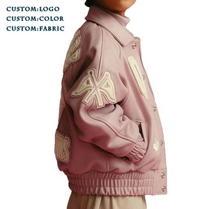 Chaqueta Bomber de Cuero Genuino con Cuello Alto y Logotipo Bordado en Chenilla, Personalizada OEM, para Hombre - Product Image 4