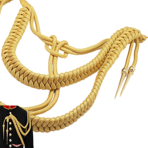 Aiguillette uniforme dorée tressée métallique, cordon doré, Aiguillette britannique, tresse métallique dorée pour vêtement - Product Image 2