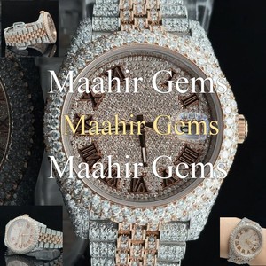 Montre entièrement sertie de diamants Oud Mossinate avec bracelet en acier inoxydable, verre et fermoir, résistance à l'eau 10 bars - Prix compétitif Inde - Product Image 2