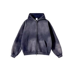 Sudadera con capucha y cremallera para hombre, estilo streetwear, 450 g/m², 100% algodón, oversize, casual, lisa, con cremallera completa y efecto lavado ácido - Product Image 5