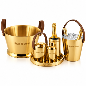 Seau à glace doré pour boissons, ensemble refroidisseur à champagne avec plateau, chaussette pour bouteille et shaker à cocktails pour fêtes, bars et hôtels - Product Image 2