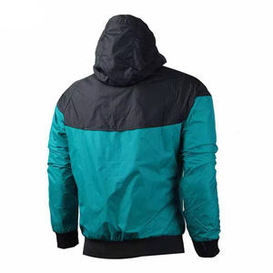 Chaqueta cortavientos impermeable con capucha para hombre, color verde azulado y negro, con paneles de chevron, cremallera completa, puños acanalados, estilo casual deportivo, forro grueso. - Product Image 2