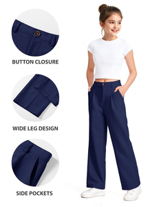 Girls Wide Leg Dress Pants Preppy Elementary Uniforms <b>School</b> <b>Trousers</b> <b>Elastic</b> <b>Waist</b> Student Pants - Product Image 3