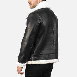 Men's Black Genuine Leather Biker Jacket With Faux Fur Lining Zipper Closure <b>Winter</b> Moto <b>Coat</b> <b>Thick</b> Windproof Turn-down Collar - Product Image 3