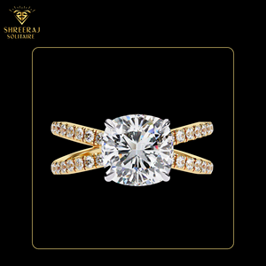 Anillo de Compromiso con Diamante Cultivado en Laboratorio, Doble Banda, Oro Sólido de 14K, Engaste de Media Eternidad, Certificado IGI, 2.50 Quilates en Total - Product Image 3