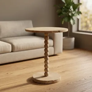 Modern Round <b>End</b> <b>Table</b> with Beaded Base Handmade Living Room Furniture Mango Wood Round <b>End</b> <b>Table</b> - Product Image 6