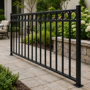 Black Metal Fence Panel Circular Ring Top Vertical <b>Bar</b> Pool Garden Railing for Outdoor Boundary <b>Security</b> Decoration - Product Image 4