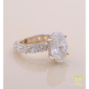 Moissanite Diamond Oval Engagement <b>Ring</b> With Three Stone Pave Band White Gold Bridal Wedding Anniversary Gift - Product Image 5