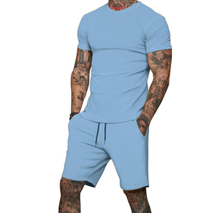 Conjunto Deportivo de 2 Piezas para Hombre, Camiseta y Pantalones Cortos Deportivos de Algodón Transpirable, con Logotipo Personalizado al por Mayor, Novedad de Verano - Product Image 4