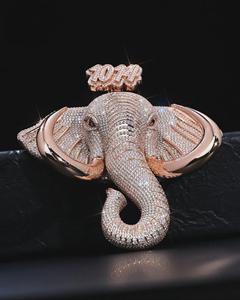 Colgante de Cabeza de Elefante Personalizado de Gran Tamaño, con Moissanita VVS de Corte Redondo, Plata 925, Estilo Hip Hop, Collar con Colgante de Animal Brillante - Product Image 1