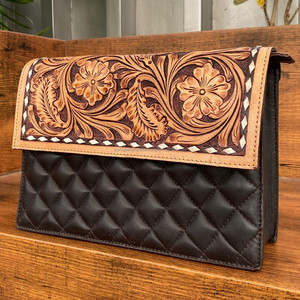Premium Quality Custom Hand Tooled Leather Crossbody Bag Diamond Lattice <b>Quilted</b> Shoulder Bag Women's Leather Clutch <b>Handbags</b> - Product Image 4