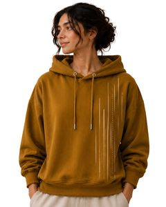 เสื้อฮู้ดดี้โอเวอร์ไซส์สีเหลืองมัสตาร์ดสำหรับผู้หญิง พิมพ์ลายกราฟิกเรขาคณิต ผ้าฝ้ายฟลีซ แขนยาว สไตล์ลำลอง สตรีทแวร์ มีฮู้ด - Product Image 1