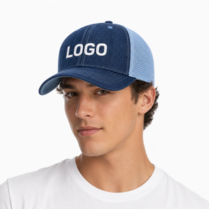 Denim Front Panel Perforated Mesh Back Low Profile Trucker <b>Cap</b> Custom Embroidered Logo Wholesale OEM Private Label For Outdoor - Product Image 3