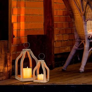 Modern Open Frame Wooden <b>Candle</b> Lantern Decorative Farmhouse Lantern with Glass <b>Hurricane</b> <b>Candle</b> Holder - Product Image 6