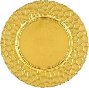 ฐานรองจานทรงกลมสีทองโบราณลายหินกรวดนูนขอบหยัก - Product Image 1