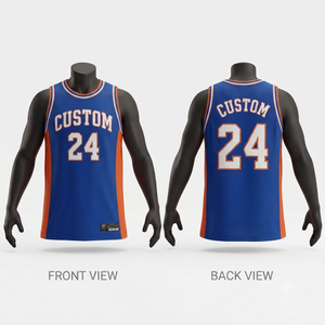 Camiseta de Baloncesto Personalizada para Hombre, Sin Mangas, Azul y Naranja, Número 24, Transpirable, con Estampado Sublimado, Uniforme de Equipo, Corte Regular para Adulto - Product Image 1