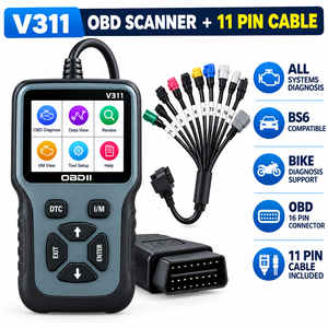 Scanner OBD2 V311 avec câble 11 broches, outil de diagnostic universel pour voitures et motos, écran LCD, couleur noire - Product Image 1