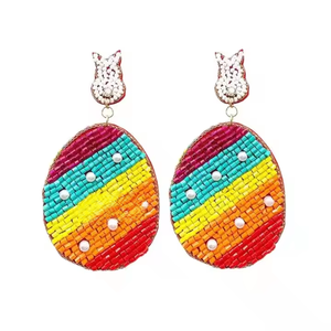 Multicolor Easter <b>Bunny</b> Carrot Hoop Earrings Handmade Seed Bead Jewelry Festive Spring Party Fashion <b>Accessories</b> - Product Image 3