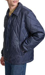 Men's Blue <b>Quilted</b> Jacket Windproof Casual <b>Winter</b> Outerwear Turn-down Collar Polyester Wadding Regular Fit - Product Image 6