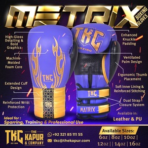Gants de boxe professionnels Matrix avec rembourrage amélioré des jointures, noyau en mousse moulé à la machine, fermeture à double sangle pour l'entraînement - Product Image 2