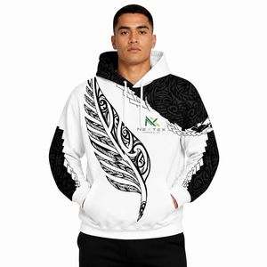 Sudadera con Capucha Personalizada para Hombre, Estampado Tribal Maorí con Plumas, Estilo Urbano de Invierno, Hip Hop, Chaqueta de Forro Polar Oversize, Sudadera Informal - Product Image 3