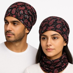 Nouveauté : Bonnet unisexe personnalisé à motif floral imprimé numériquement, motif Paisley noir et rouge, chapeau décontracté taille adulte 56-58CM - Product Image 5