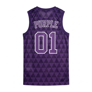 Maillot de basketball personnalisé de qualité supérieure, respirant, violet foncé, sans manches, col rond, vêtements de sport antibactériens, vente en gros - Product Image 2