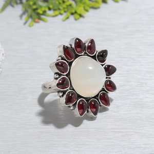 Moonstone <b>Garnet</b> <b>Ring</b> 925 Sterling <b>Silver</b> Handmade Jewelry Anniversary Gift Women Fashion Gemstone <b>Ring</b> - Product Image 3